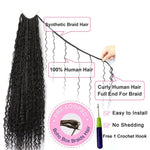 Boho Crochet Box Braids with Human Hair Pre-Looped Deep Wave 40 Strands