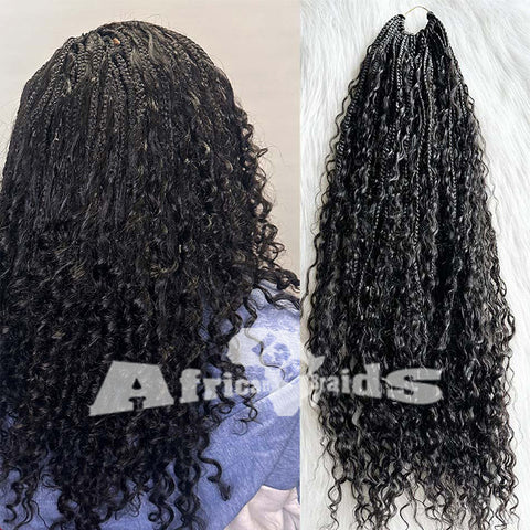 Boho Crochet Box Braids with Human Hair Pre-Looped Deep Wave 40 Strands